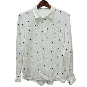 MNG Casual Women's Long-Sleeves Polka-dot Rayon Top Blouse Size 8 Excellent Cond